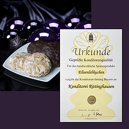 Urkunde GOLD-PRÄMIERUNG Elisenlebkuchen durch die Konditoreninnung